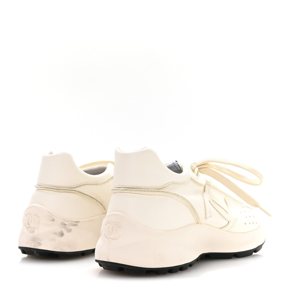 Chanel Calfskin Perforated Women's CC Sneakers 38 White