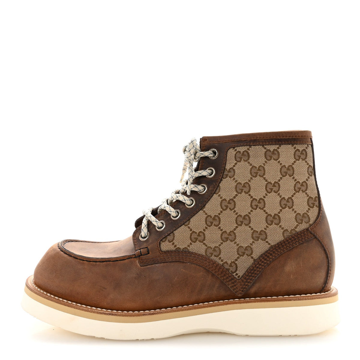 Gucci Calfskin Monogram Men's Garrett Ala Boots 10.5 Beige Ebony Cuir