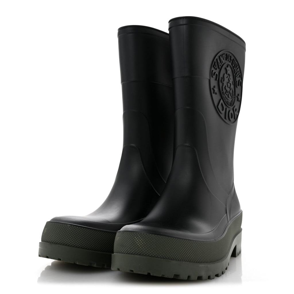 Christian Dior Rubber Women's Diorunion Rain Boots 38 Black Military