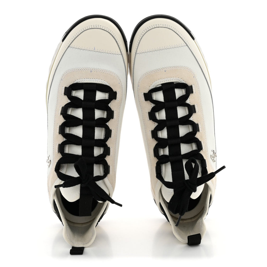 Chanel Velvet Calfskin Mixed Fibers Men's CC Sneakers 44 Ivory Black