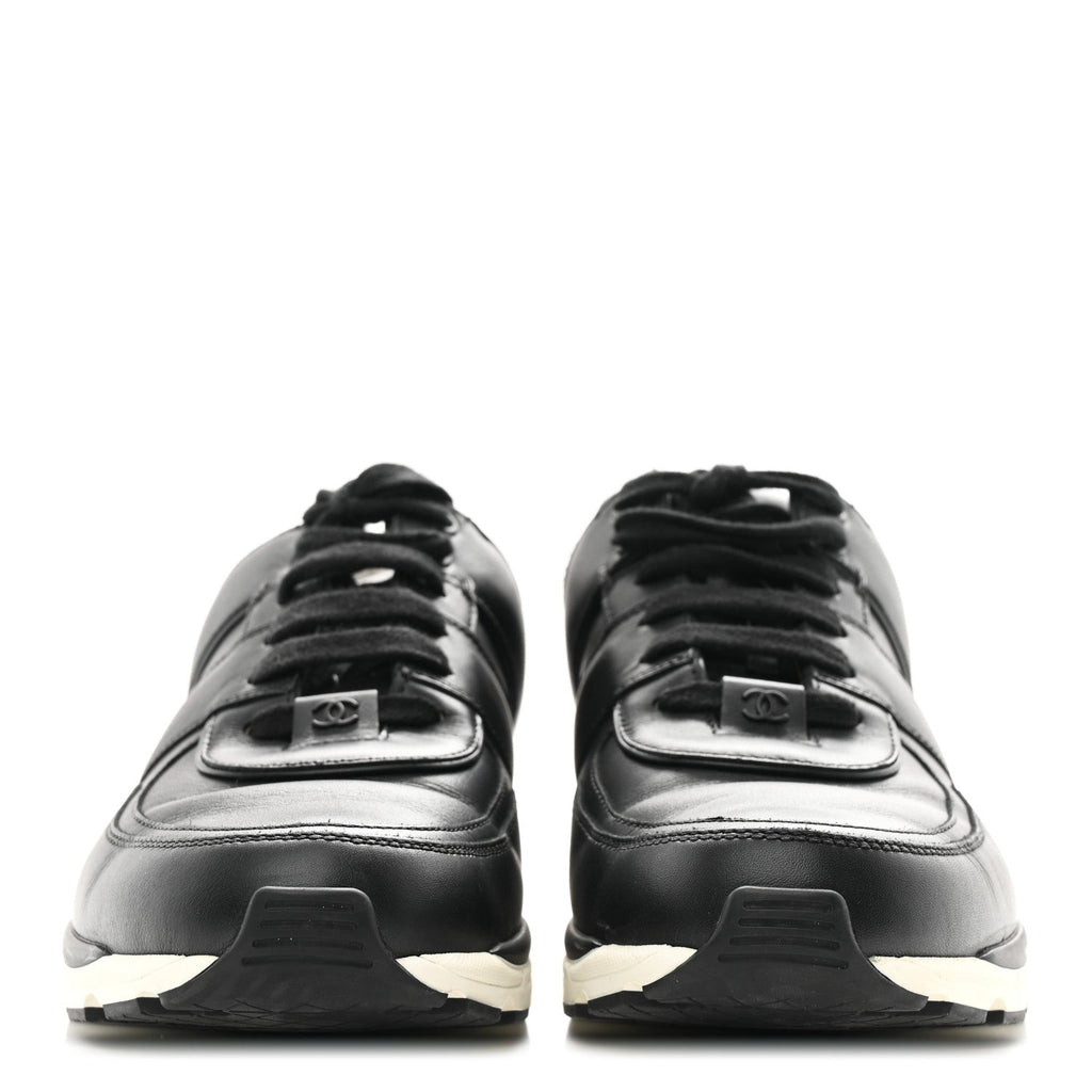Chanel Calfskin Tweed Women's CC Sneakers 41 Black White