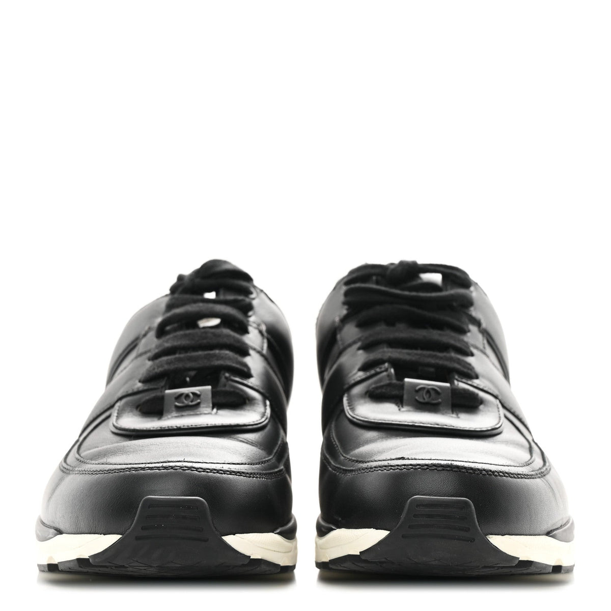Chanel Calfskin Tweed Women's CC Sneakers 41 Black White