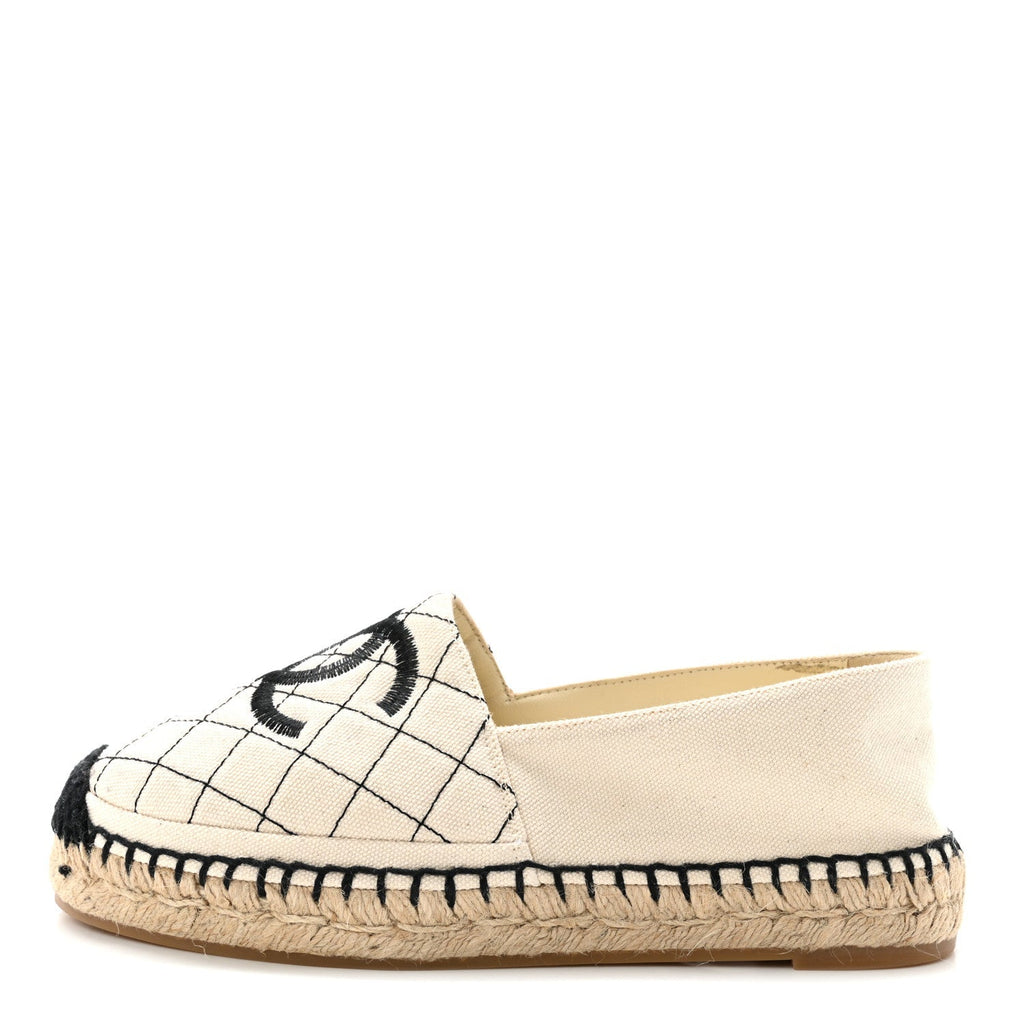 Chanel Fabric Women's Biarritz CC Espadrilles 36 Beige Black