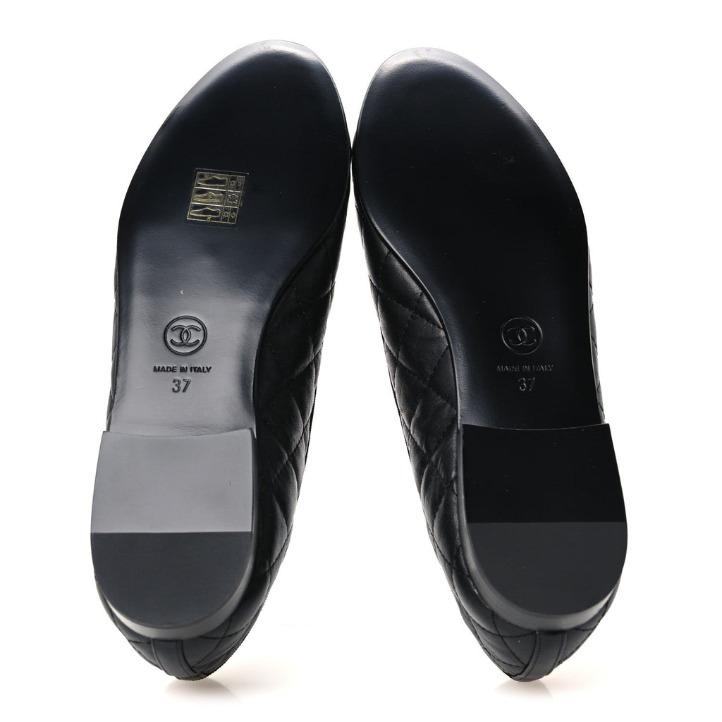 Chanel Quilted CC Cap Toe Women's Ballerina Flats Dark Brown