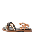 Chanel Lambskin Cord Chain CC Women's Sandals 37 Brown Black Ivory
