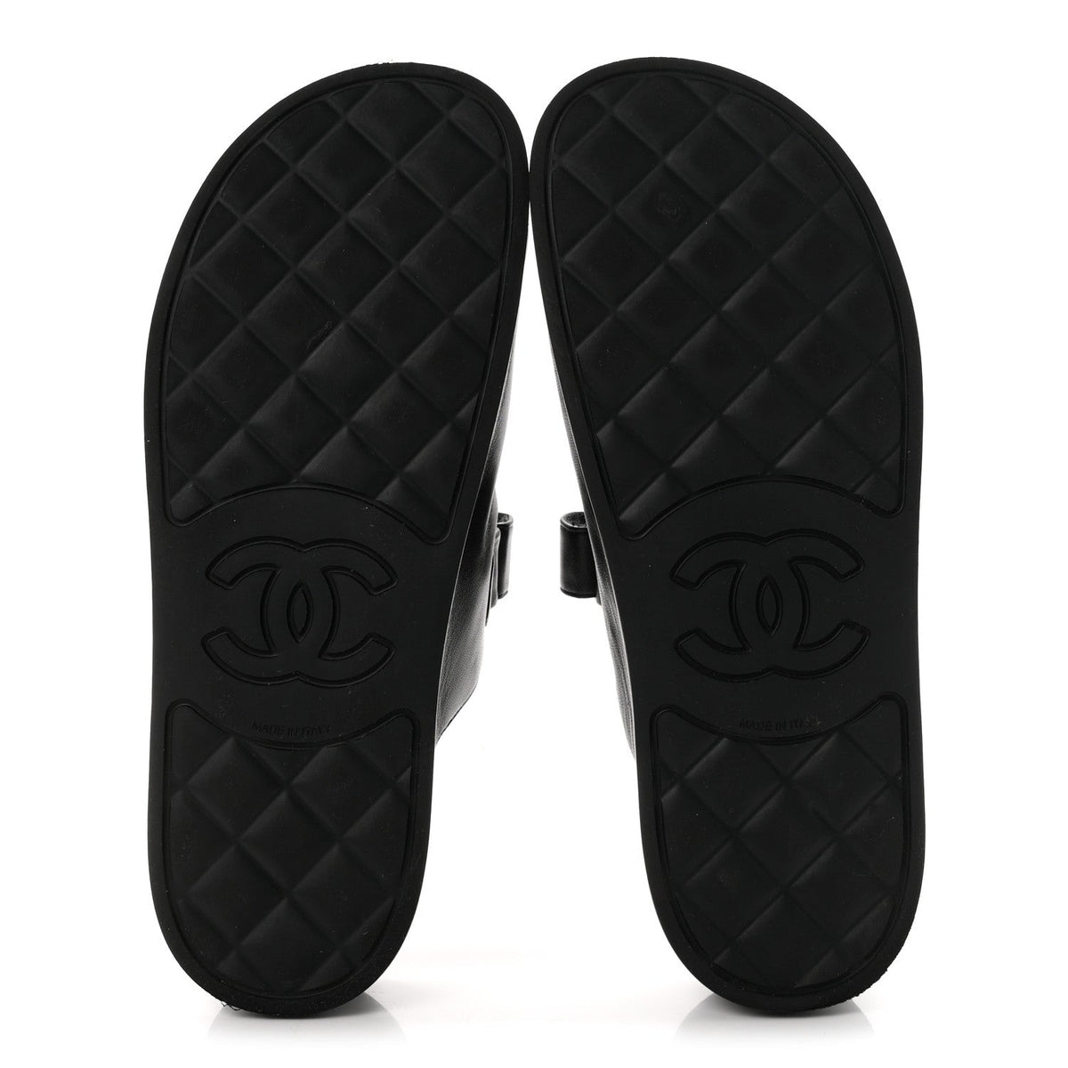 Chanel Lambskin Velcro Dad Chain CC Women's Slide Sandals Black