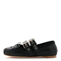 Miu Miu Nappa Vitello Nevada Women's Double Buckle Ballerina Flats 36 Black