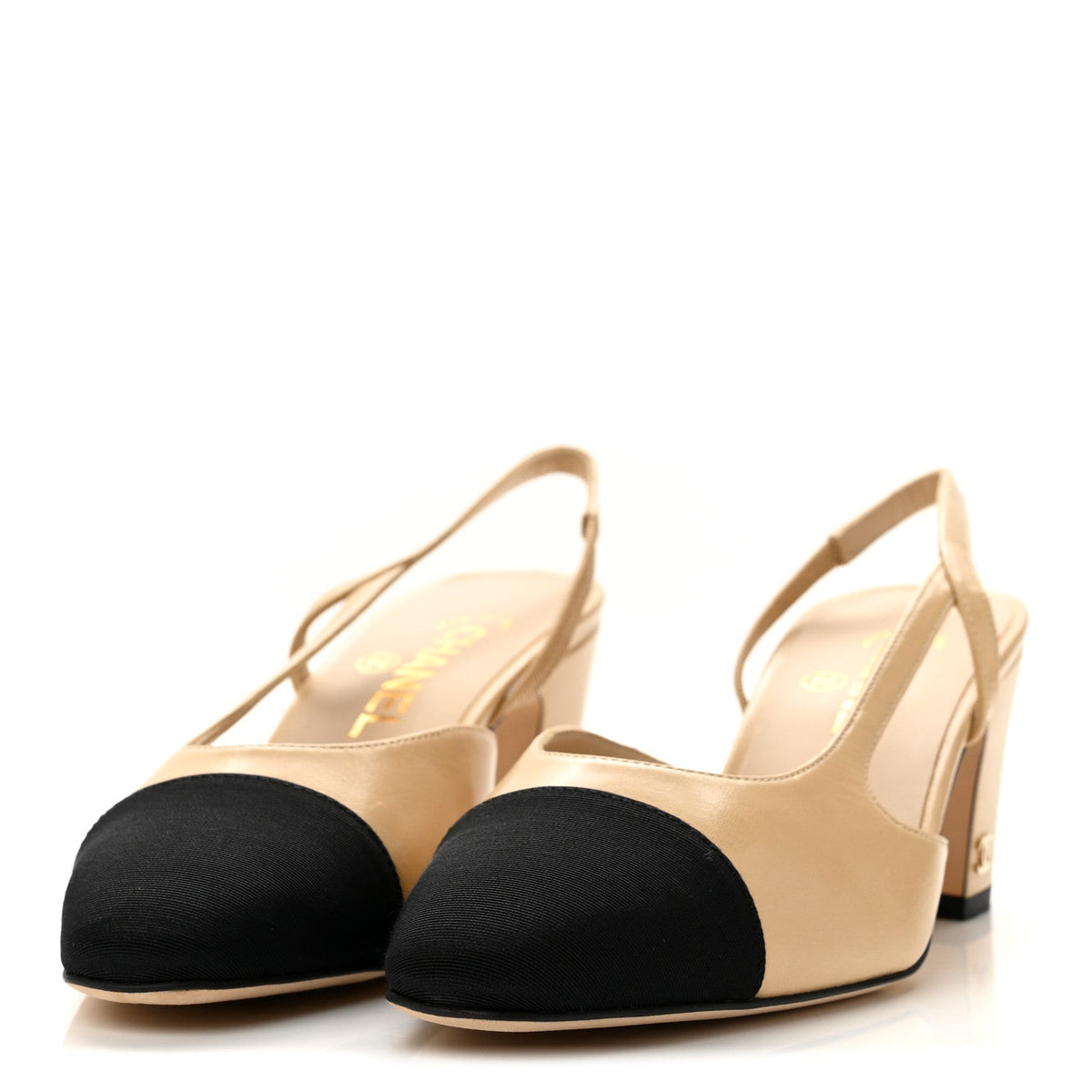 Chanel Goatskin Grosgrain CC Cap Toe Women's Slingback Pumps