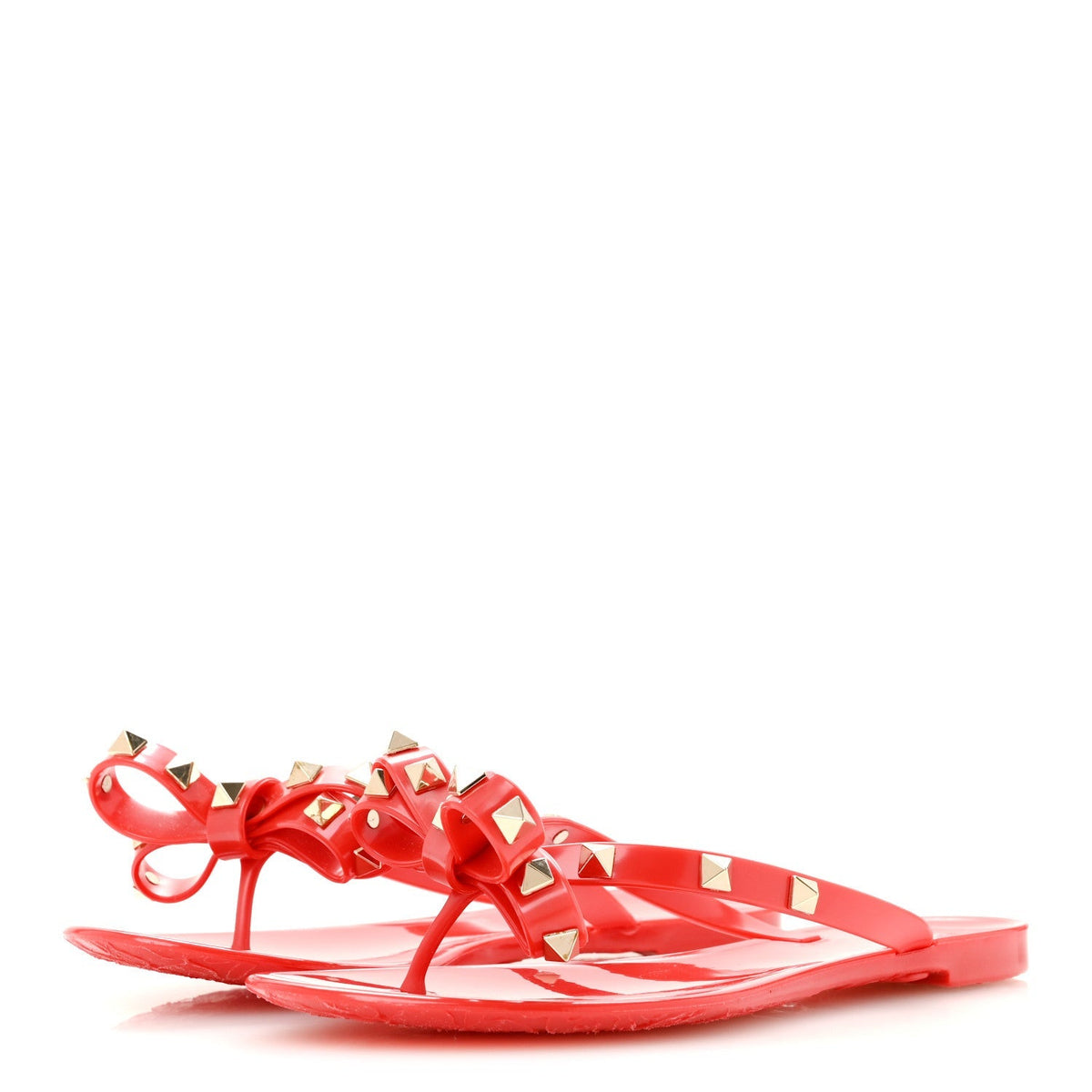 Valentino Garavani PVC Jelly Women's Rockstud Bow Thong Sandals 35 Rosso