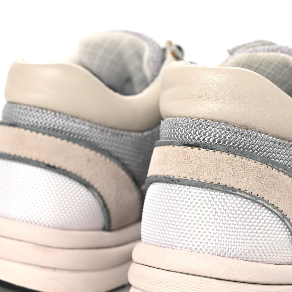 Chanel Mesh Suede Grained Calfskin Women's CC Sneakers 37 Grey White