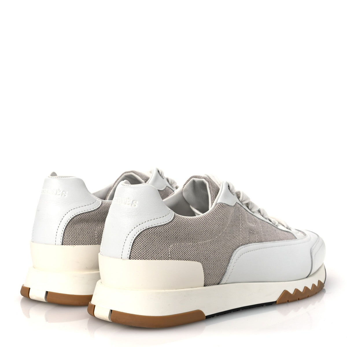 Hermes Canvas Calfskin Men's Trail Sneakers 41.5 Prunoir White