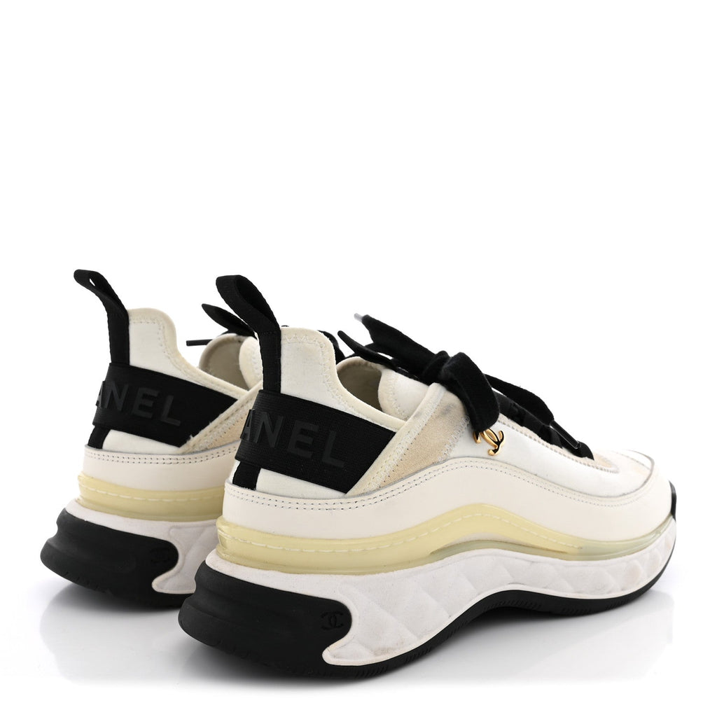Chanel Velvet Calfskin Mixed Fibers Women's CC Sneakers 40 Ivory Black