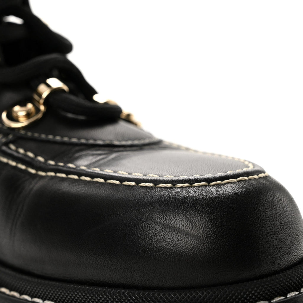 Chanel Calfskin Knit Lace Up Women's Combat Boots