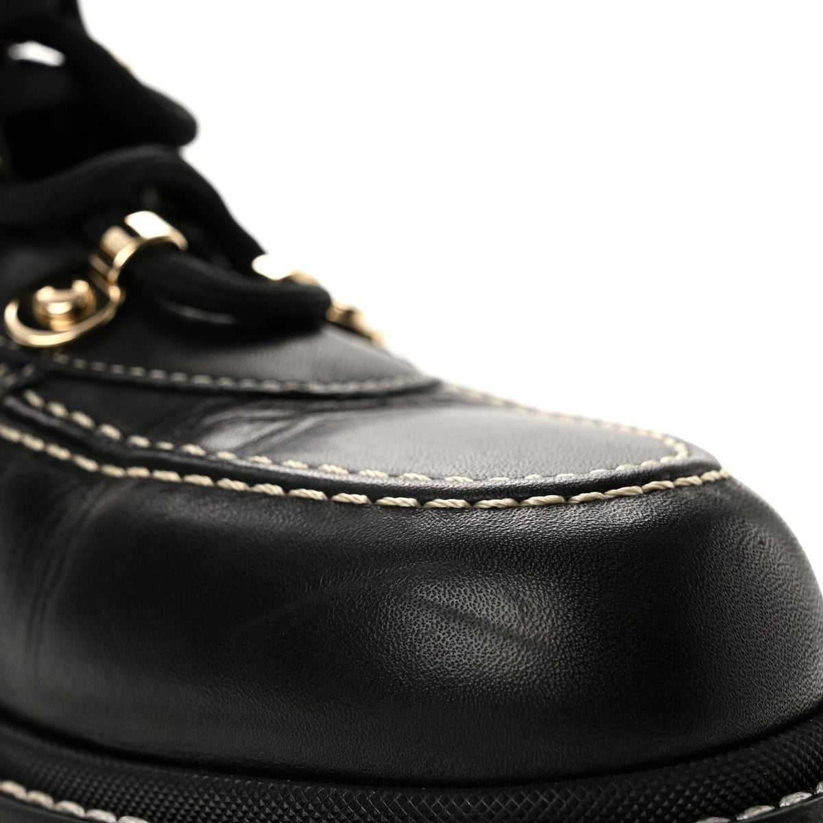 Chanel Calfskin Knit Lace Up Women's Combat Boots