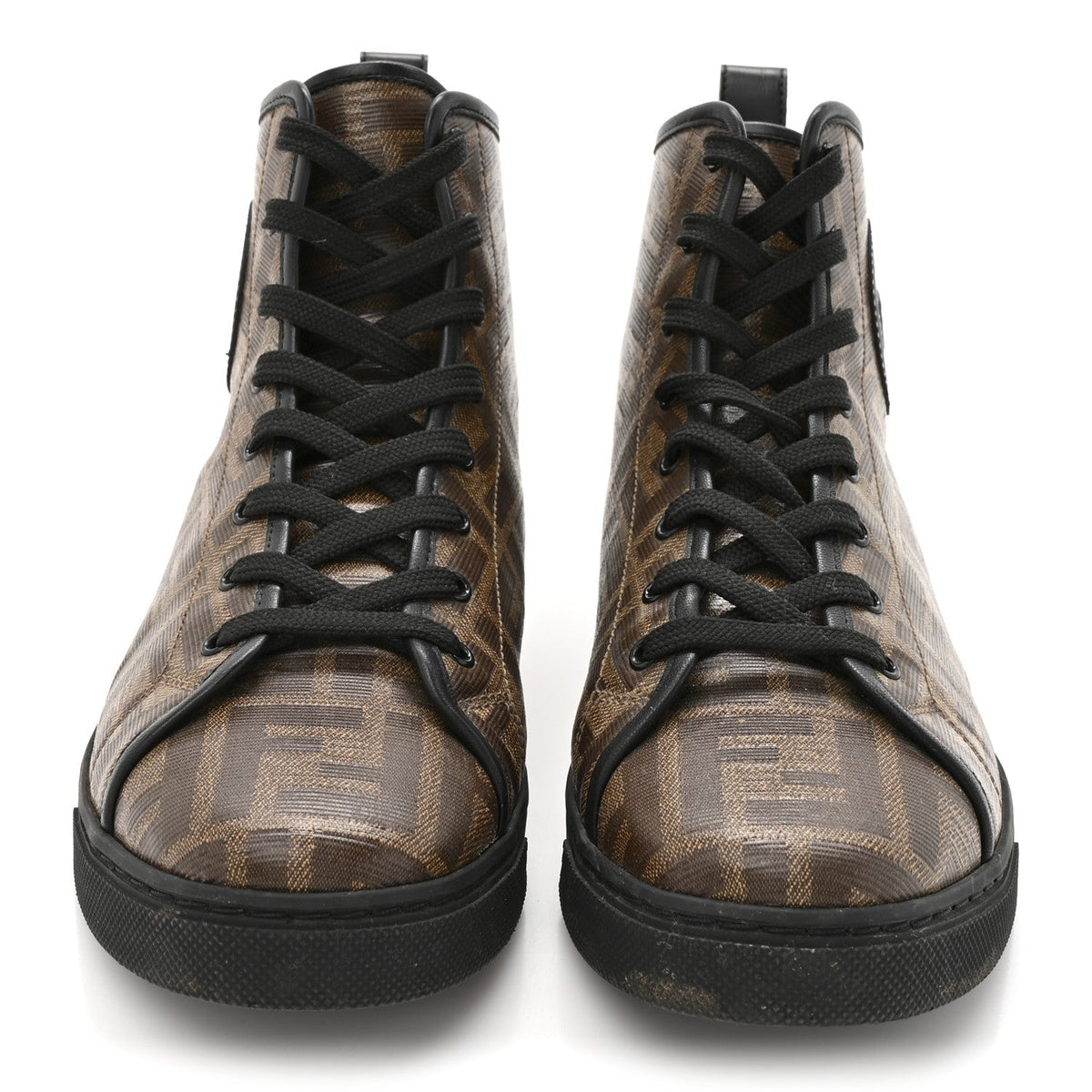 Fendi Coated Canvas FF 1974 Women's High Top Sneakers 37.5 Mogano Panna Black