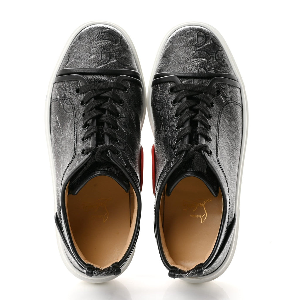 Christian Louboutin Toile Monogram Nappa Men's Adolon Junior Flat Sneakers 42 Black