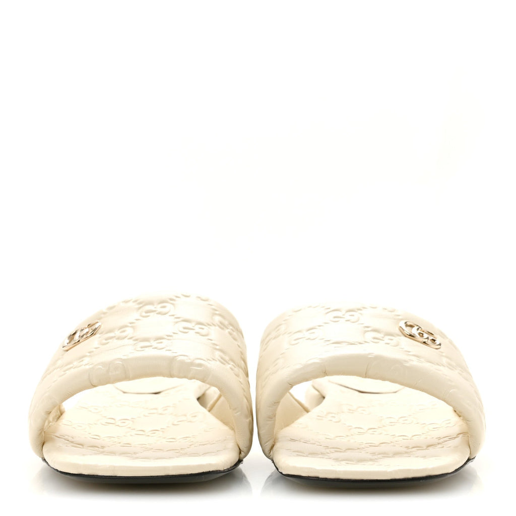 Gucci Nappa Women's Double GG Flat Slide Sandals 38.5 New Ivoire