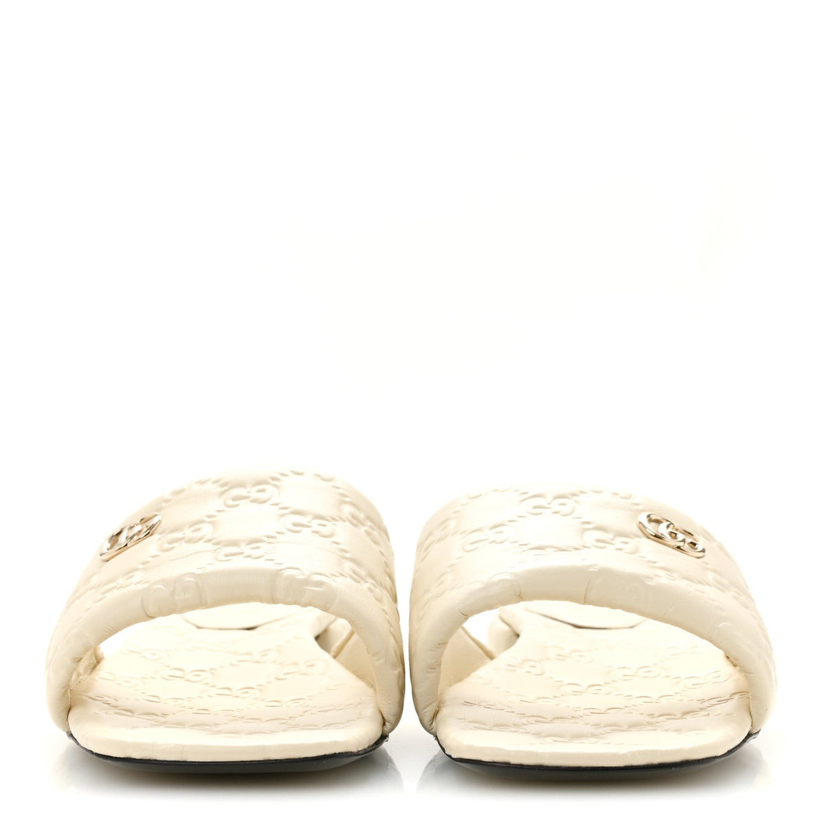 Gucci Nappa Women's Double GG Flat Slide Sandals 38.5 New Ivoire