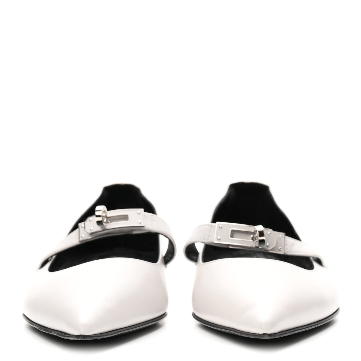 Hermes Calfskin Women's Kelly Ballet Flats 37.5 Gris Clair