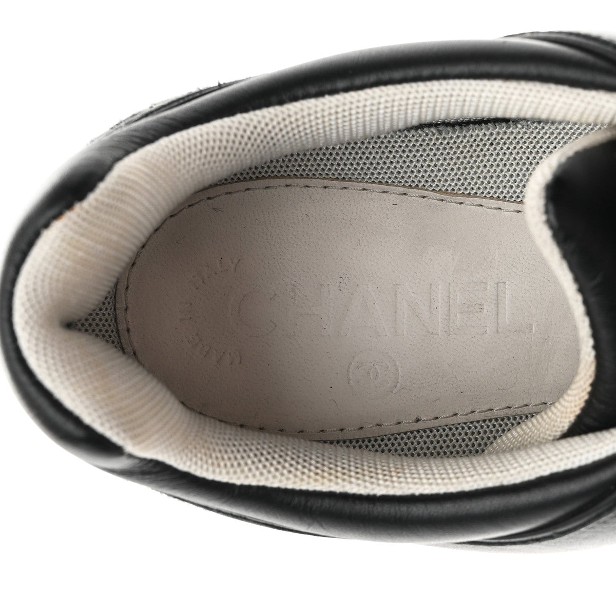 Chanel Calfskin Tweed Women's CC Sneakers 41 Black White