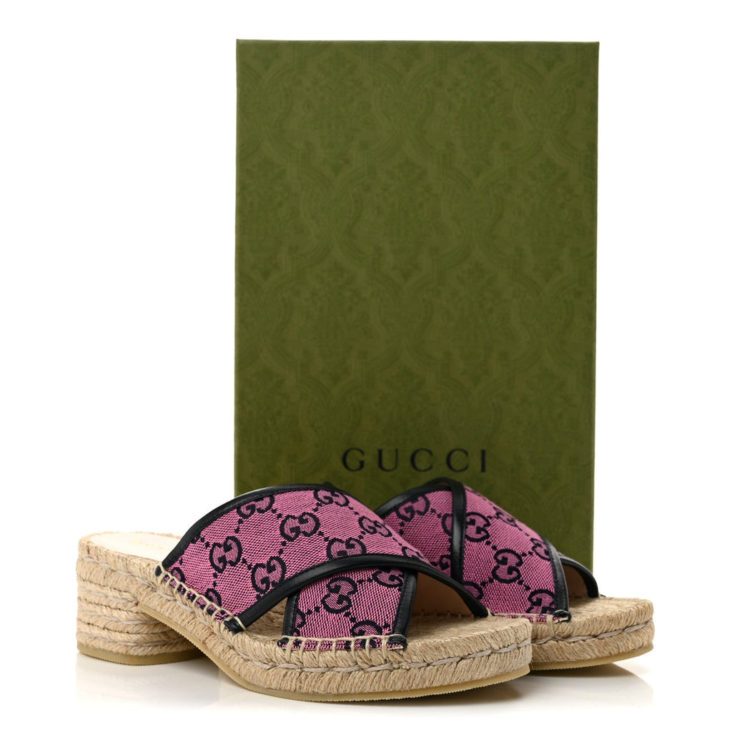 Gucci Canvas Women's Criss Cross Espadrille Sandals 35.5 Pink Blue