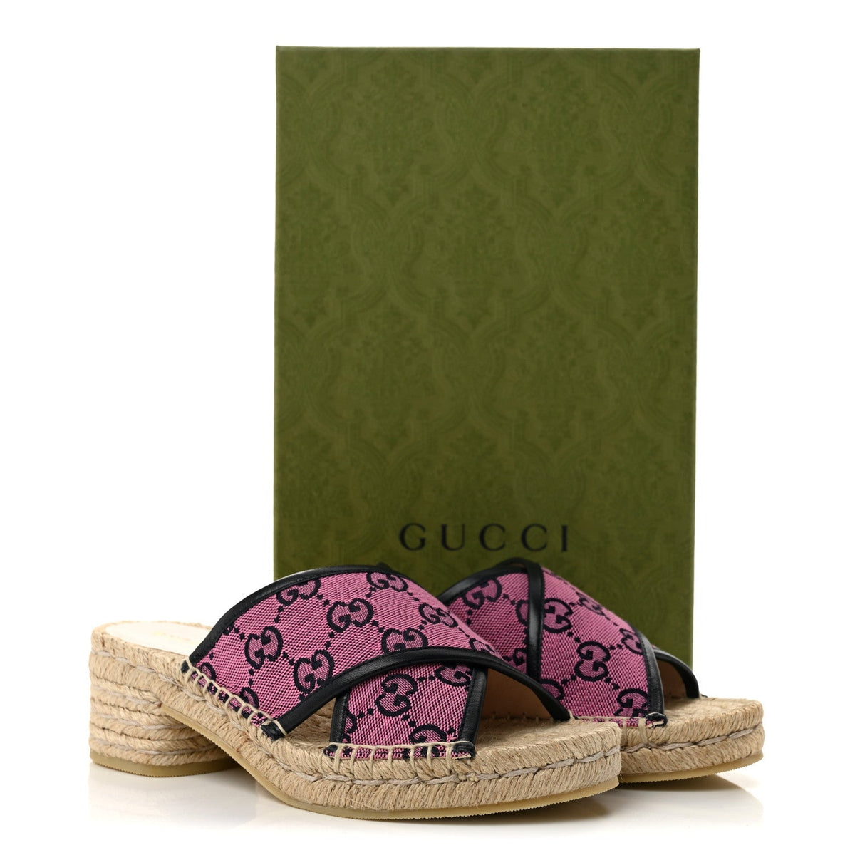 Gucci Canvas Women's Criss Cross Espadrille Sandals 35.5 Pink Blue