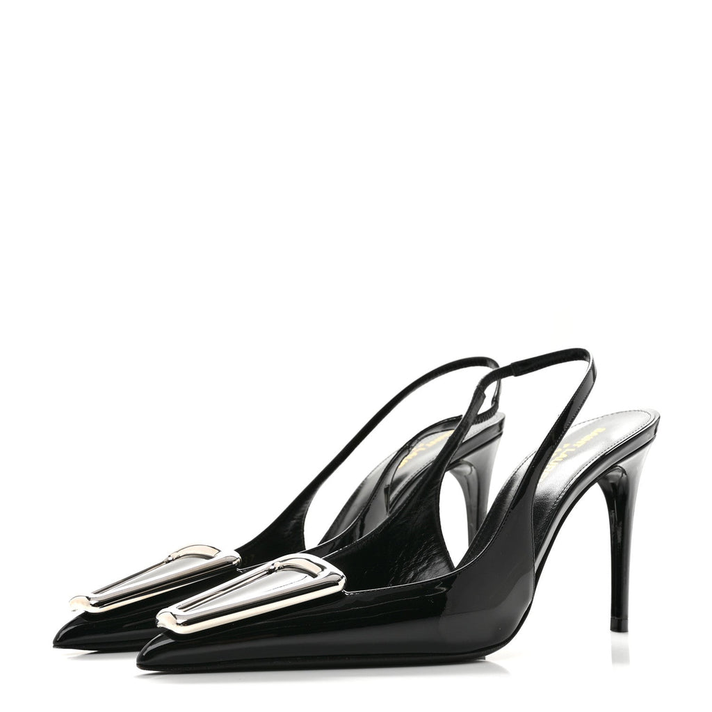 Saint Laurent Patent Women's Grupy Avenue 95 Slingback Pumps 37 Black