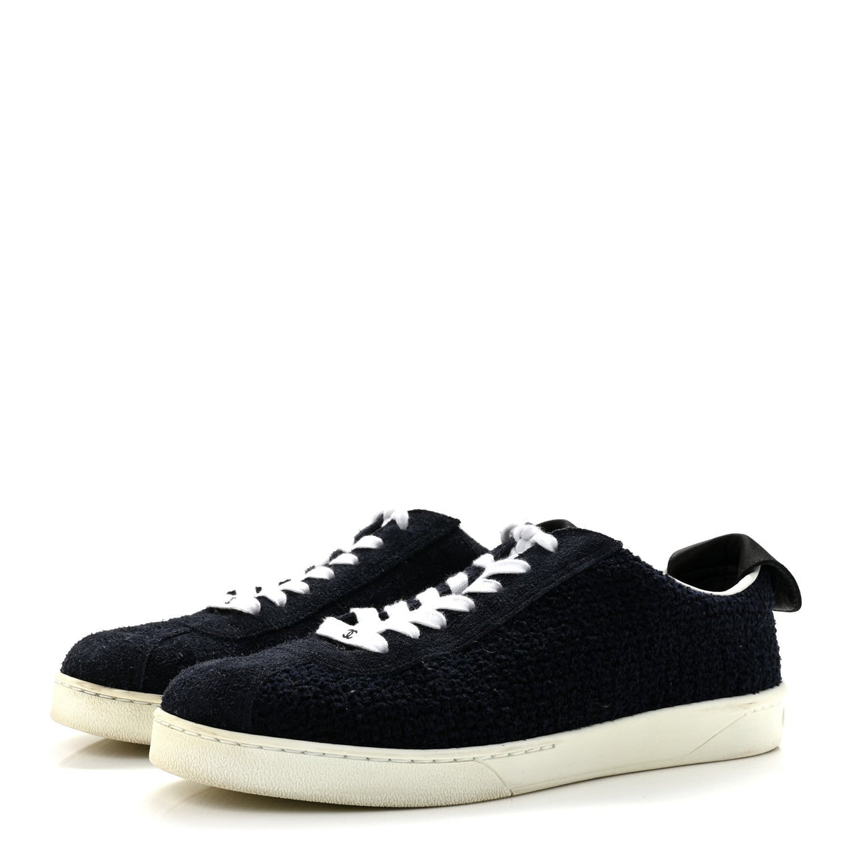 Chanel Tweed Suede Women's CC Low Top Sneakers 40.5 Navy