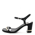 Chanel Grosgrain Pearl Chain Women's CC Sandals 38.5 Black