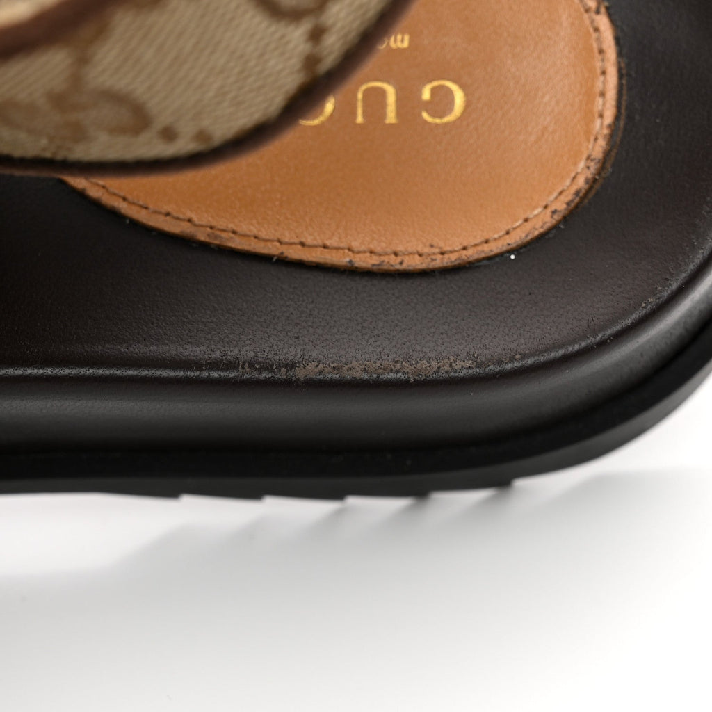 Gucci GG Monogram Eco Fabric Women's Slide Sandals 37 Beige Ebony