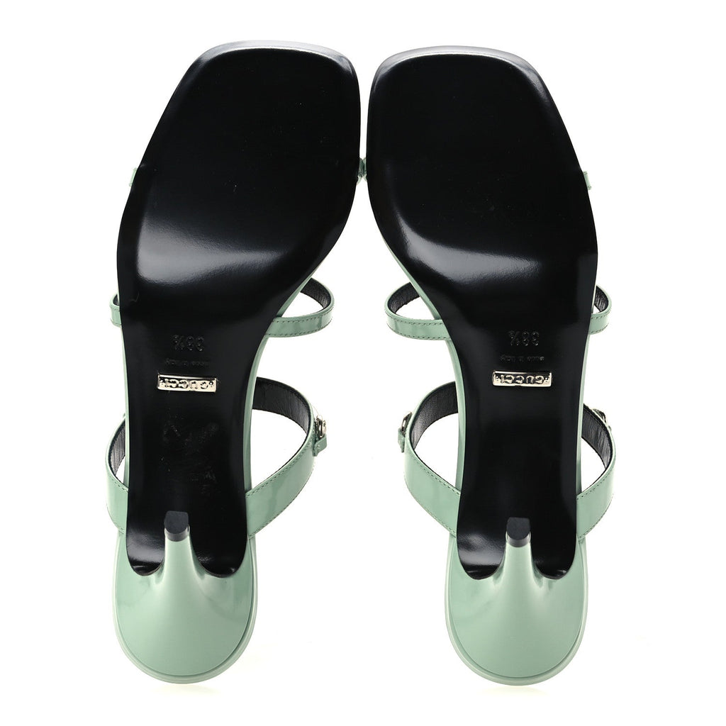 Gucci Calfskin Women's Regent Horsebit Mid Heel Sandals 38.5 Pacific Green