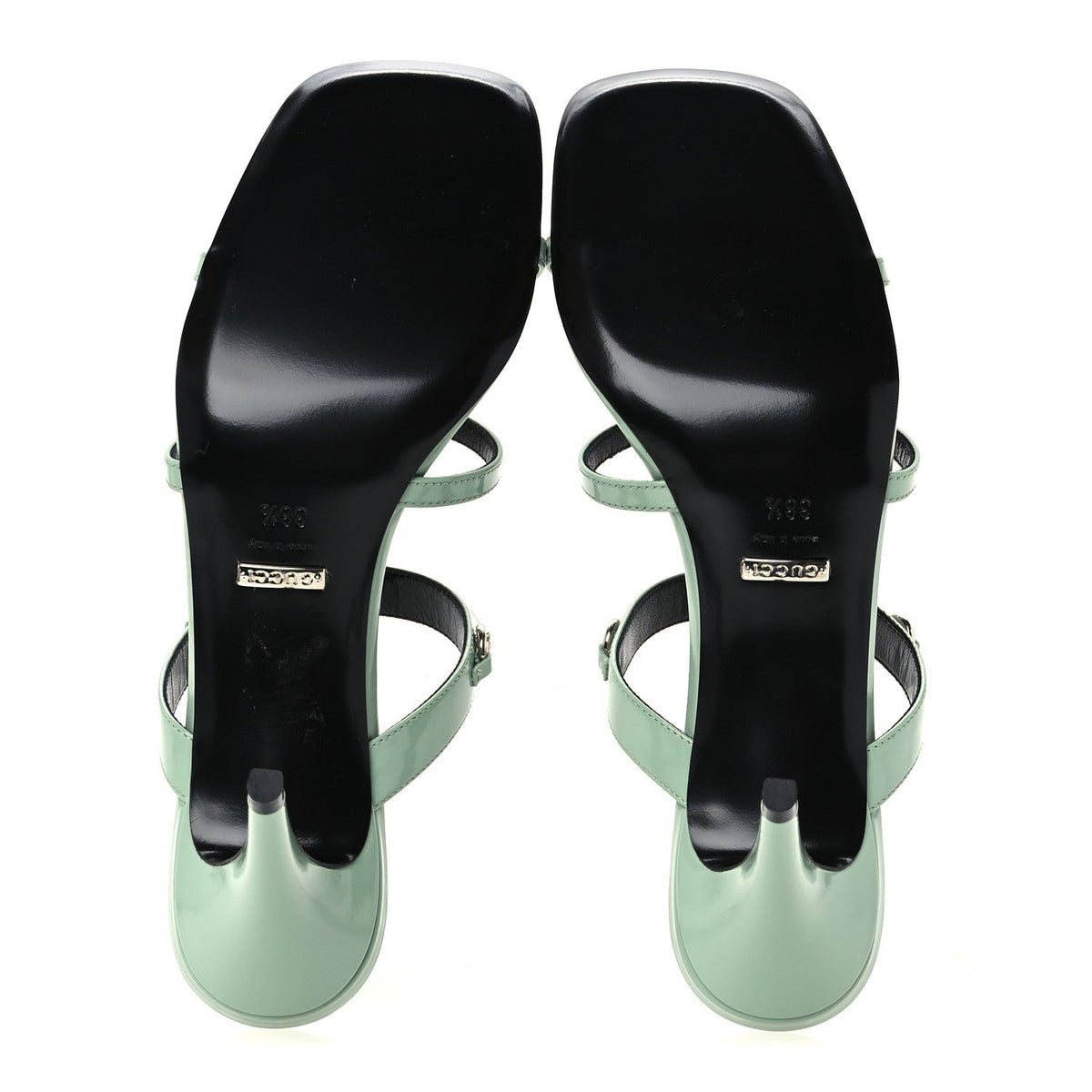 Gucci Calfskin Women's Regent Horsebit Mid Heel Sandals 38.5 Pacific Green