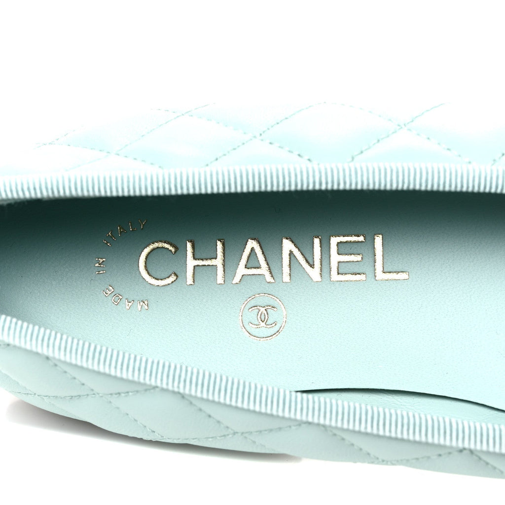 Chanel Quilted CC Cap Toe Women's Ballerina Flats Light Blue