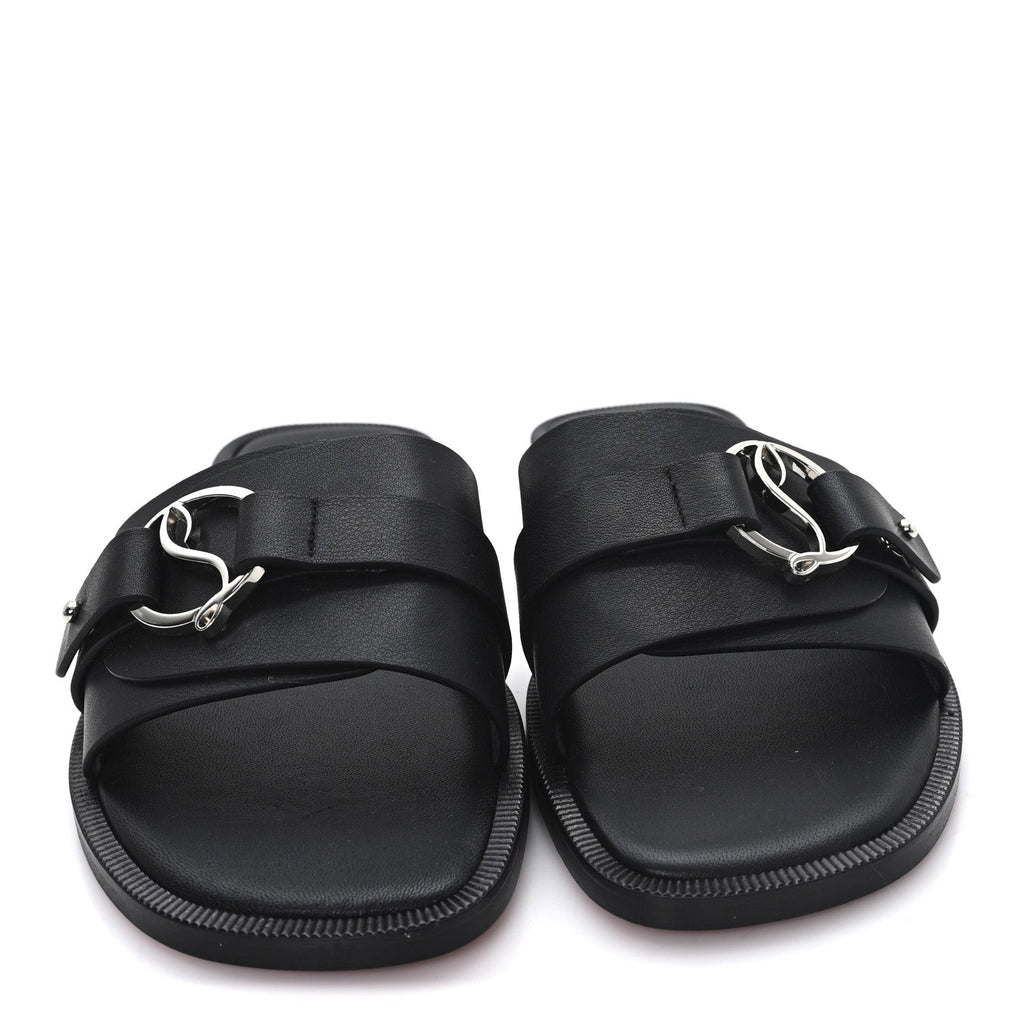 Christian Louboutin Calfskin Women's Her In Roma Flat Slides 37.5 Black