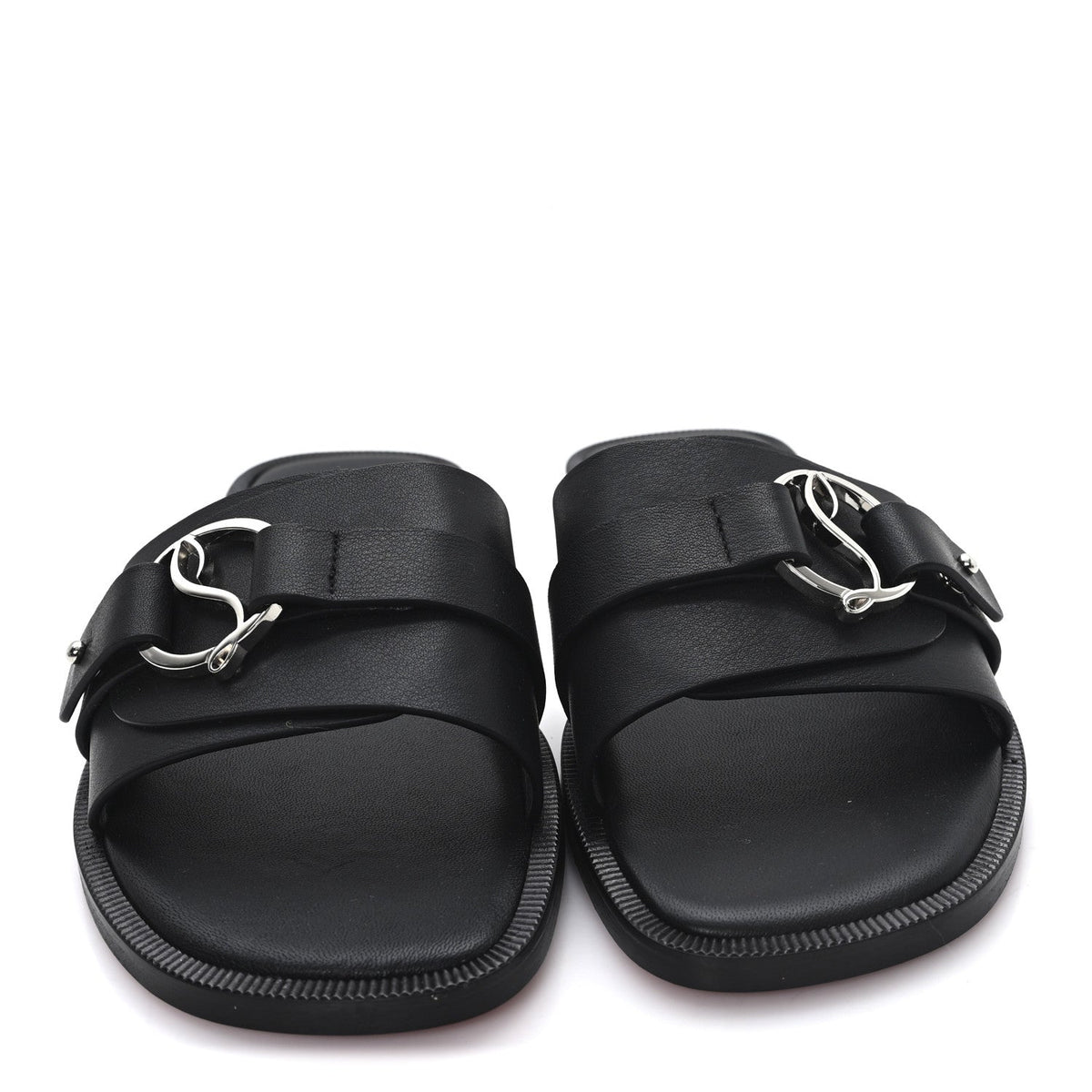 Christian Louboutin Calfskin Women's Her In Roma Flat Slides 37.5 Black