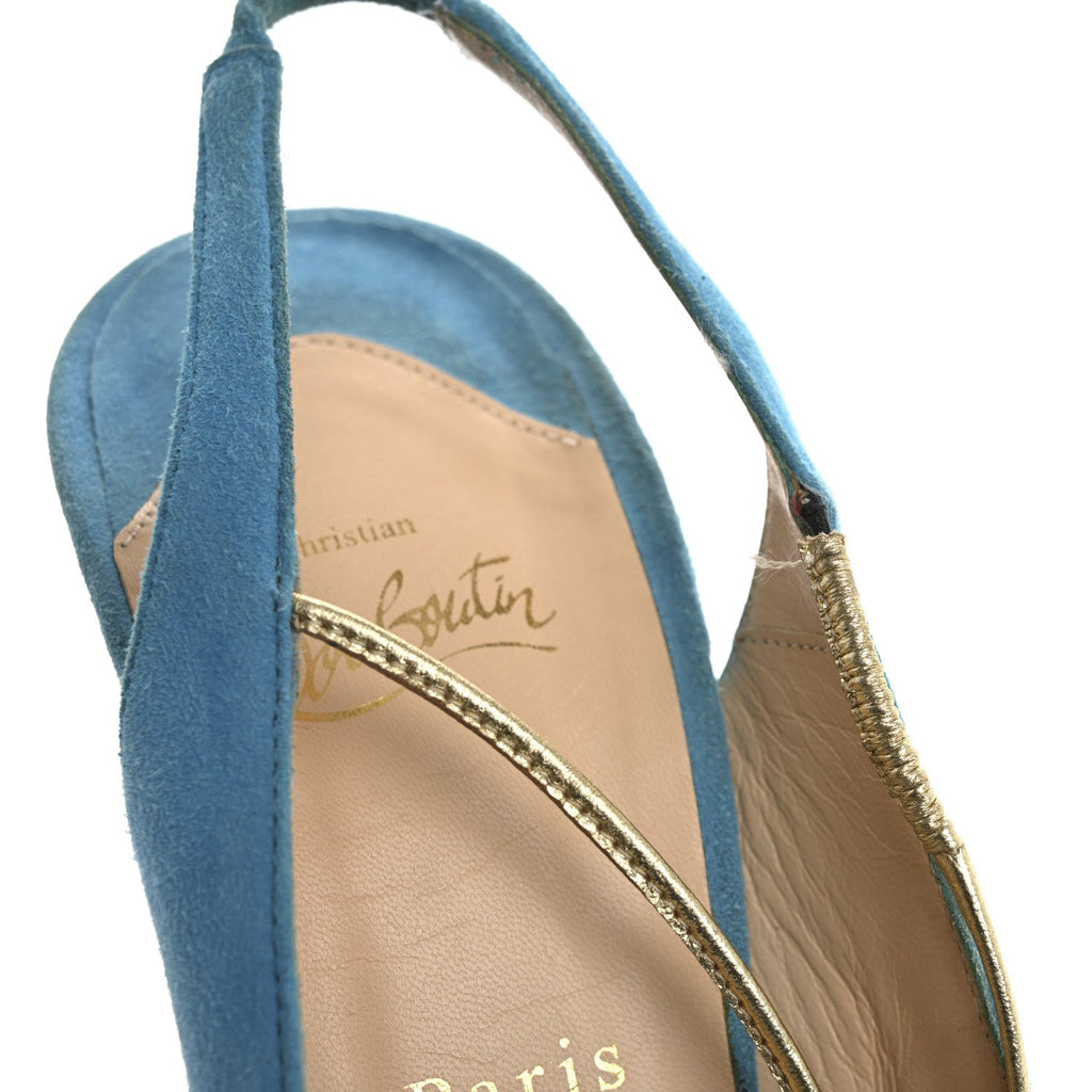 Christian Louboutin Suede Women's Spritney 100 Peep Toe Pumps 41 Blue