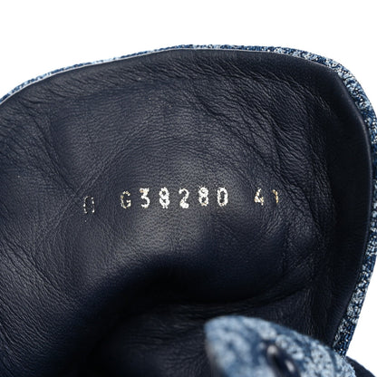 Chanel Printed Denim Women's Quilted High Top Sneakers 41 Dark Blue