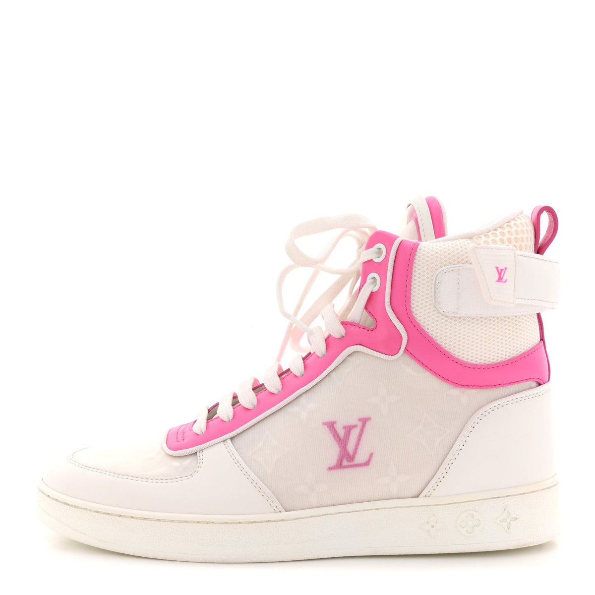 Louis Vuitton Calfskin Nylon Mesh Women's Boombox Sneakers 39 White Pink
