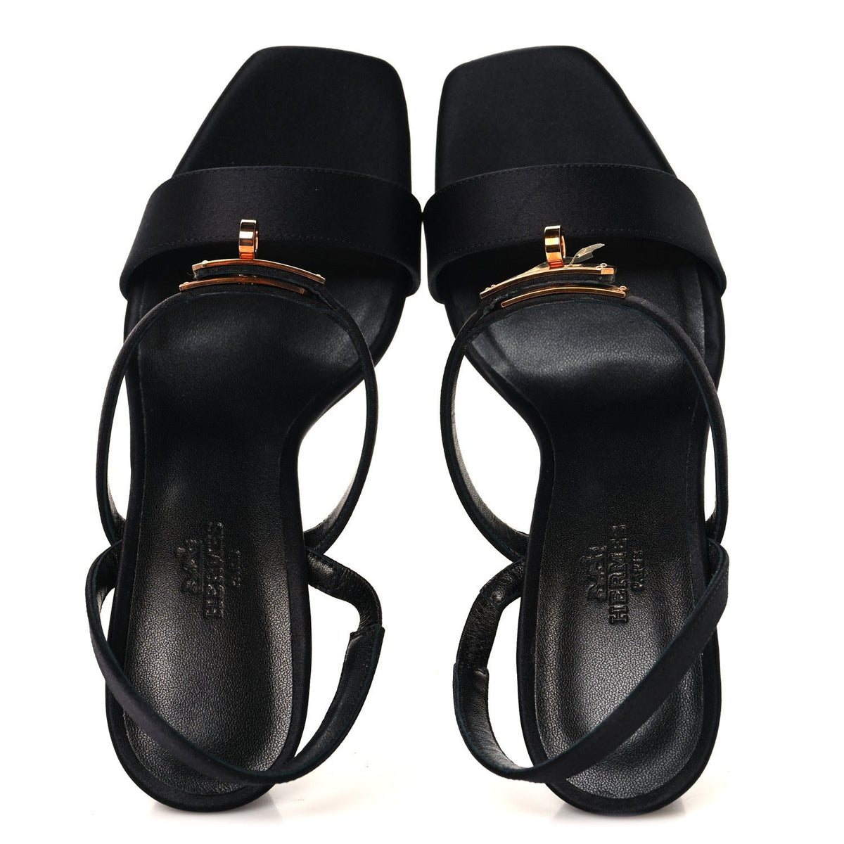 Hermes Satin Women's Glamour 95 Sandals 36.5 Black