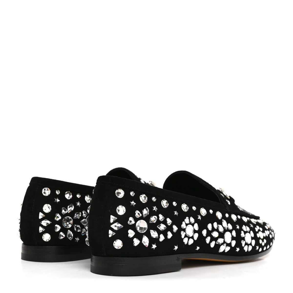 Gucci Suede Velvet Women's Crystal GG Jordaan Loafers 37.5 Black