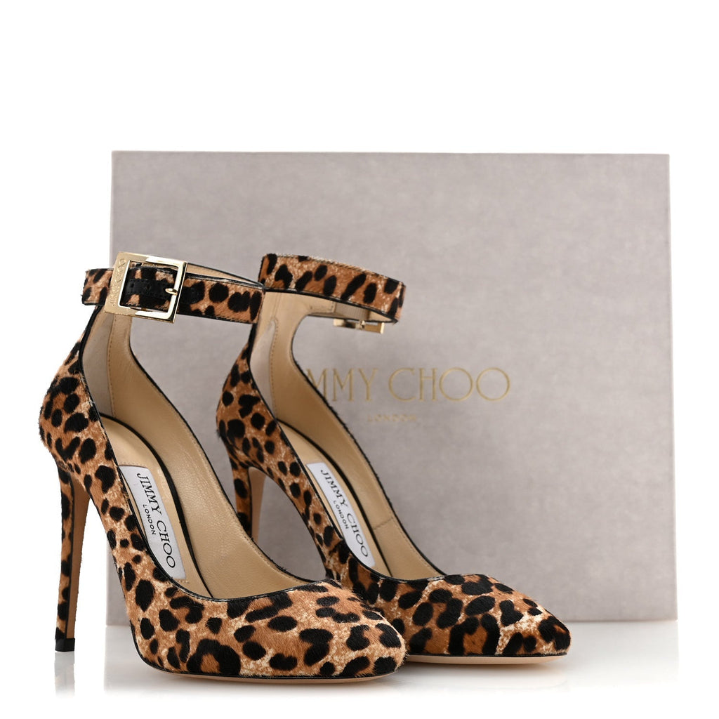 Jimmy Choo Pony Hair Women's Leopard Helena Pumps 34 Natural