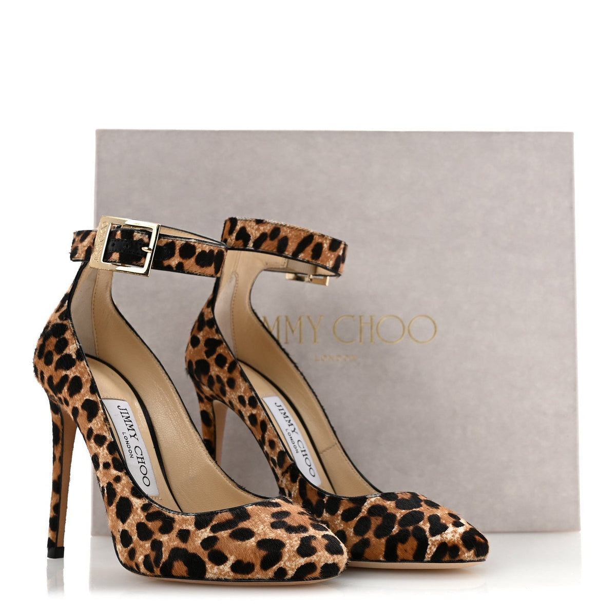 Jimmy Choo Pony Hair Women's Leopard Helena Pumps 34 Natural