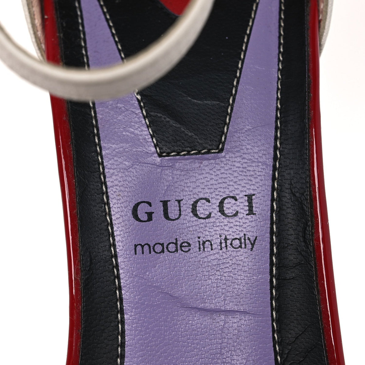 Gucci Calfskin Crystal GG Bow Sadie Spike Ankle Strap d'Orsay High Heel Pumps 35.5 White