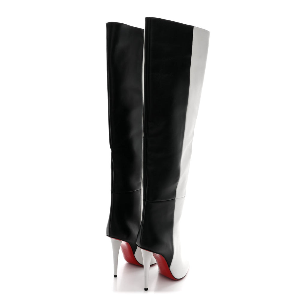 Christian Louboutin Calfskin Women's Astrilarge 100 Knee Boots 37 Black White