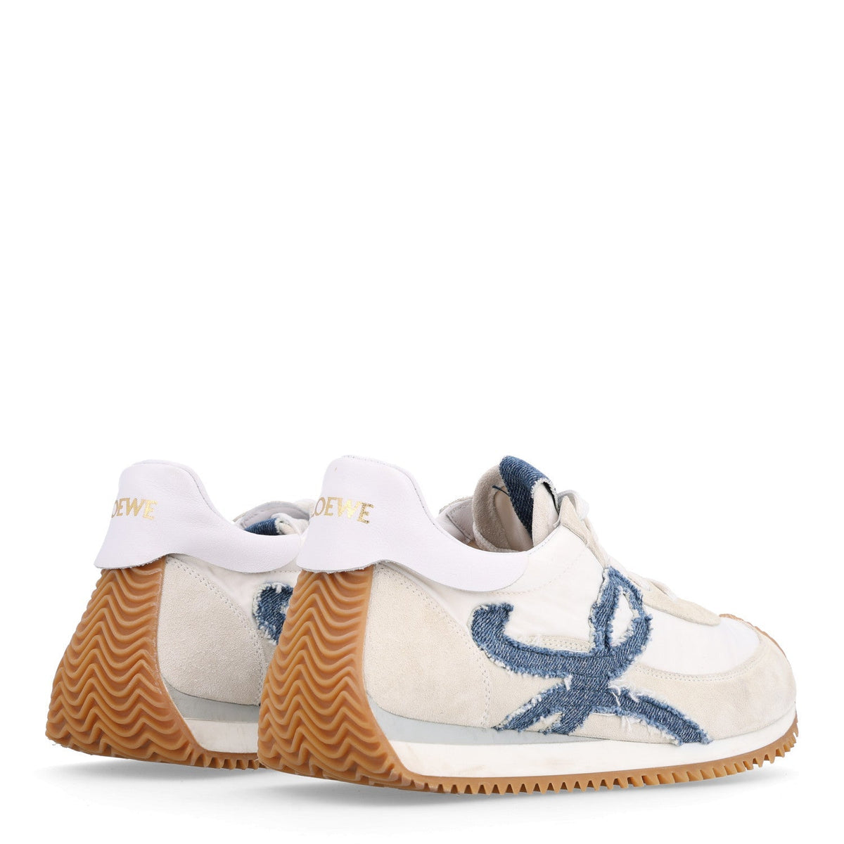 Loewe Nylon Suede Denim Women's Flow Retro Runner Sneakers 37 White