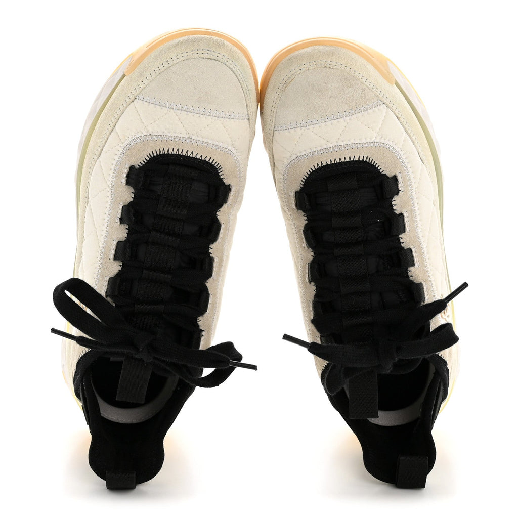 Chanel Fabric Suede Calfskin Women's CC Sneakers 37.5 White Ivory