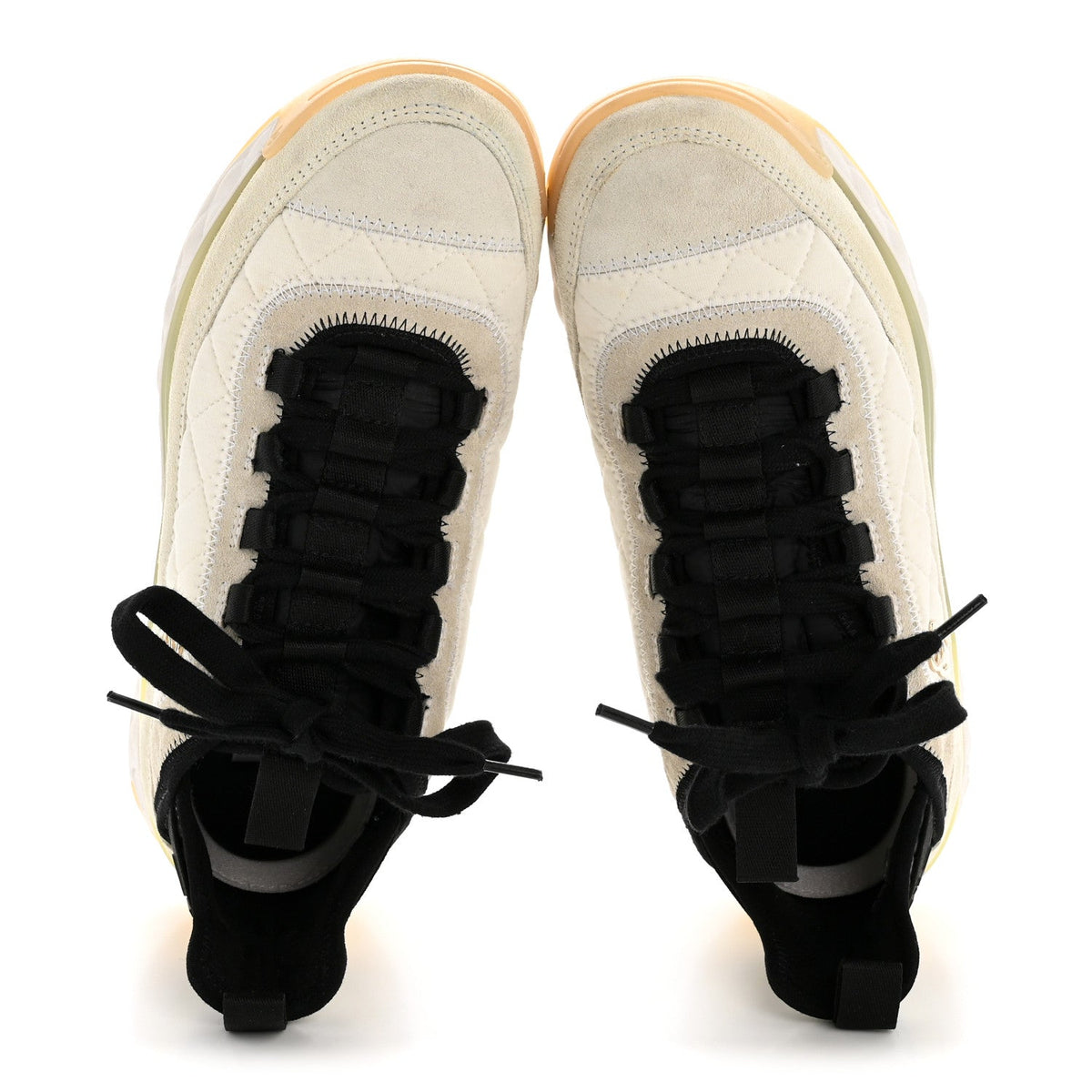 Chanel Fabric Suede Calfskin Women's CC Sneakers 37.5 White Ivory