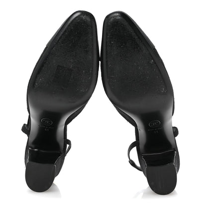 Chanel Wool Grosgrain Women's Cap Toe CC Slingback Pumps 41 Black