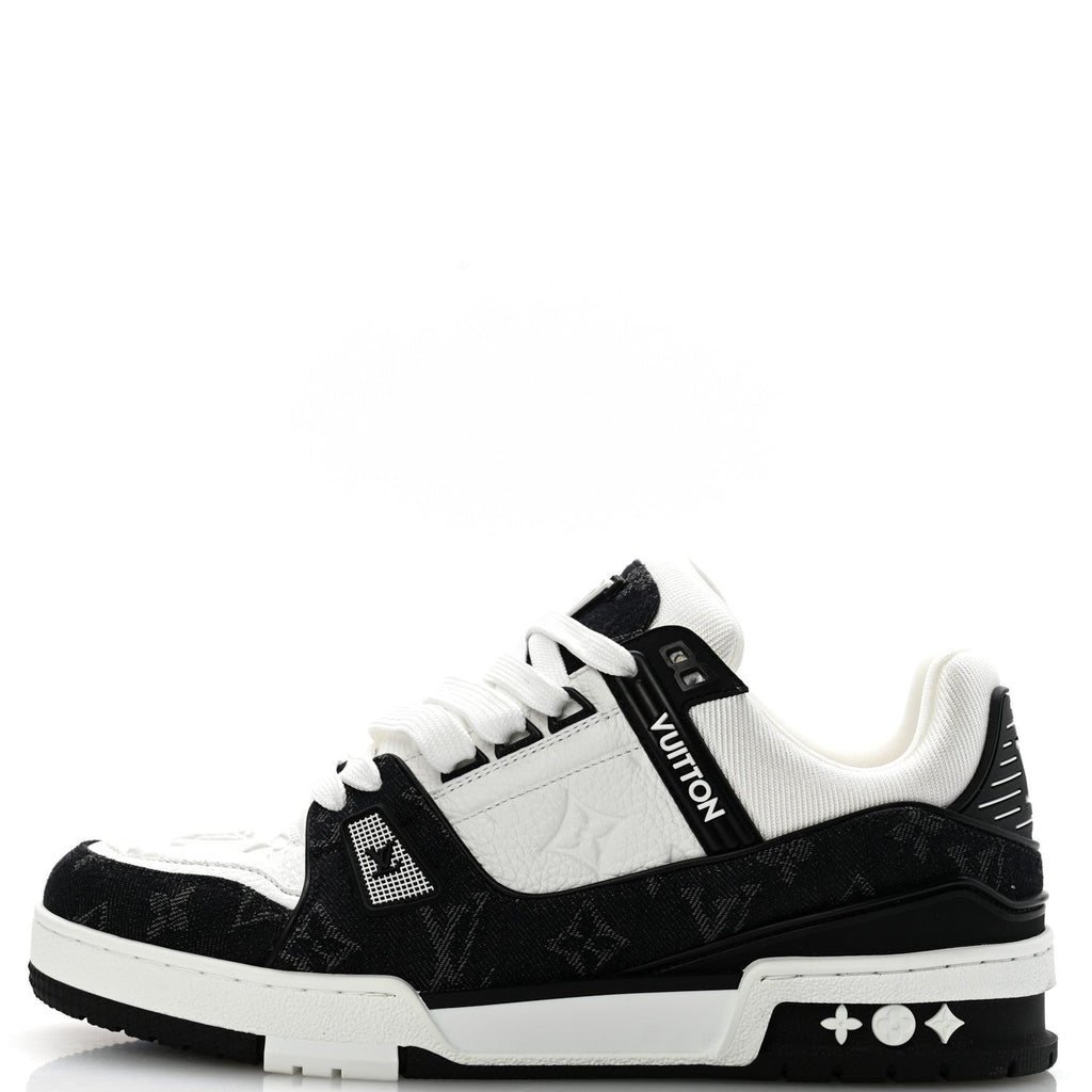 Louis Vuitton Calfskin Denim Women's LV Trainer Sneakers 39 Black