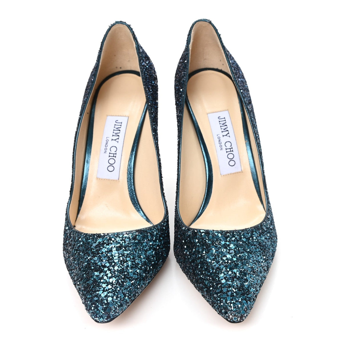 Jimmy Choo Glitter Women's Romy 100 Pumps 37.5 Peacock Navy
